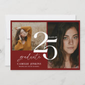 エレガントバーグンディ卒業クラス2025パーティー 招待状 (正面)