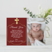 エレガントバーグンディ赤金ゴールドクロス洗礼 サンキューカード (スタンド正面)