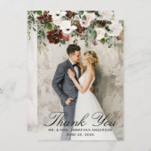 エレガントバーグンディ・ピンク・ローズ・フローラ2写真結婚の写真 サンキューカード (正面/裏面)
