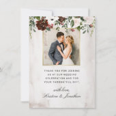 エレガントバーグンディ・ピンク・ローズ・フローラ2写真結婚の写真 サンキューカード (裏面)