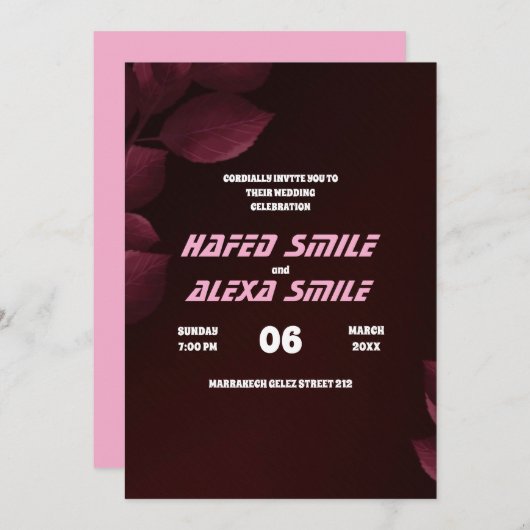 エレガントバーグントバラとフローラ結婚デザインイン 招待状 (正面/裏面)