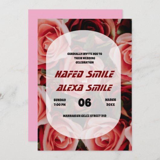 エレガントバーグントバラとフローラ結婚デザインイン 招待状 (正面/裏面)