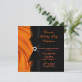 エレガントバースデーパーティーオレンジシルクブラック 招待状 (スタンド正面)