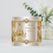 エレガントバースデーパーティークリーム金ゴールドパールシャンデリア 招待状 (スタンド正面)