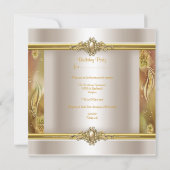 エレガントバースデーパーティークリーム金ゴールドパールシャンデリア 招待状 (裏面)