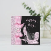 エレガントバースデーパーティーグリッターピンクハイヒール 招待状 (スタンド正面)