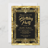 エレガントバースデーパーティーゴールデンブラック金ゴールド宝石 招待状 (正面)