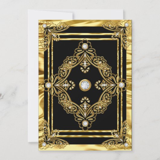エレガントバースデーパーティーゴールデンブラック金ゴールド宝石 招待状 (裏面)