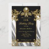 エレガントバースデーパーティーシルクダイヤモンド金ゴールド 招待状 (正面)