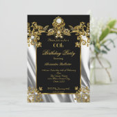 エレガントバースデーパーティーシルクダイヤモンド金ゴールド 招待状 (スタンド正面)
