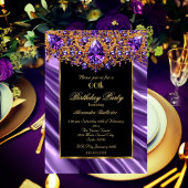 エレガントバースデーパーティーシルクパープルジュエル金ゴールド 招待状