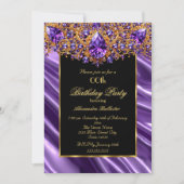 エレガントバースデーパーティーシルクパープルジュエル金ゴールド 招待状 (正面)