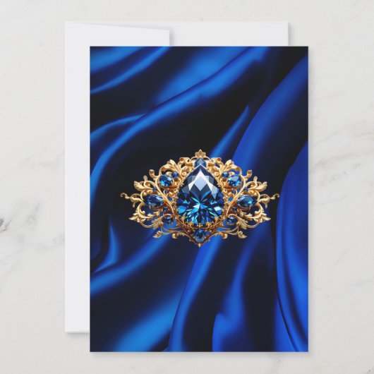 エレガントバースデーパーティーシルクブルー王室のジュエル金ゴールド 招待状 (裏面)