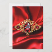 エレガントバースデーパーティーシルクリーガルレッドジュエル金ゴールド 招待状 (裏面)