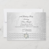 エレガントバースデーパーティーシルバーホワイトダイヤモンド真珠 招待状 (裏面)