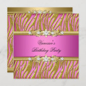 エレガントバースデーパーティーゼブラピンク金ゴールド 招待状 (正面/裏面)