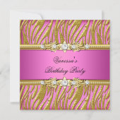 エレガントバースデーパーティーゼブラピンク金ゴールド 招待状 (正面)