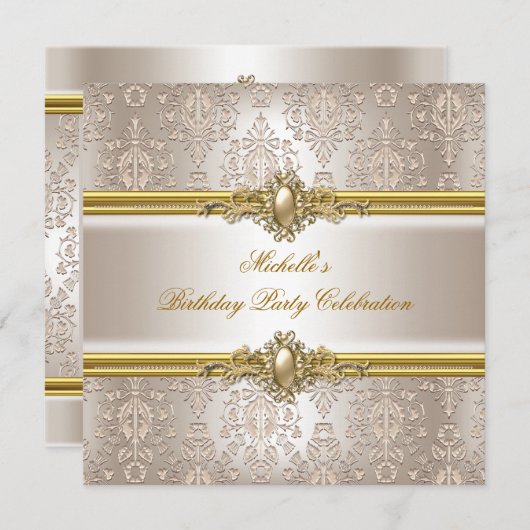 エレガントバースデーパーティーダマスクリームパール2 招待状 (正面/裏面)