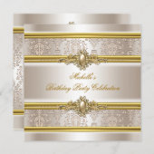 エレガントバースデーパーティーダマスクリームパール 招待状 (正面/裏面)