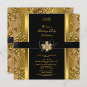 エレガントバースデーパーティーダマスク金ゴールドダイヤモンドブラック2 招待状 (正面/裏面)