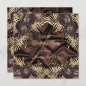 エレガントバースデーパーティーチョコレートシルクブラウンフローラ 招待状 (正面/裏面)