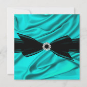 エレガントバースデーパーティーティール（緑がかった色）ブルーシルクブラック 招待状 (裏面)