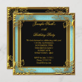 エレガントバースデーパーティーティール（緑がかった色）ブルーブラック金ゴールド 招待状 (正面/裏面)