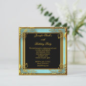エレガントバースデーパーティーティール（緑がかった色）ブルーブラック金ゴールド 招待状 (スタンド正面)