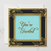エレガントバースデーパーティーティール（緑がかった色）ブルーブラック金ゴールド 招待状 (裏面)