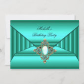 エレガントバースデーパーティーティール(緑がかった色)宝石財布ルック 招待状 (正面)
