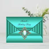 エレガントバースデーパーティーティール(緑がかった色)宝石財布ルック 招待状 (スタンド正面)
