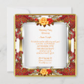 エレガントバースデーパーティーティーレッド金ゴールドオレンジバラ 招待状 (裏面)