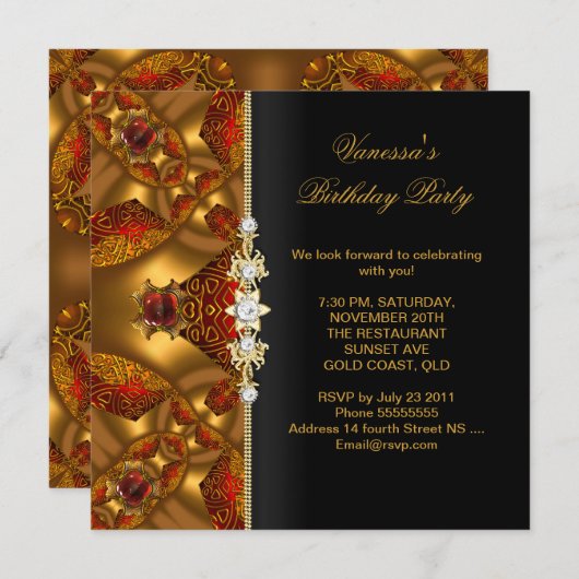 エレガントバースデーパーティードレッドジュエル抽象芸術 招待状 (正面/裏面)