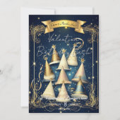 エレガントバースデーパーティーハット | エレガント金ゴールド・ネイビー 招待状 (正面)