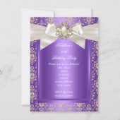 エレガントバースデーパーティーパープルダマスパールクリーム 招待状 (正面)
