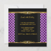 エレガントバースデーパーティーパープルピンクブラック金ゴールドスポット 招待状 (裏面)