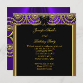 エレガントバースデーパーティーパープルブラック金ゴールド 招待状 (正面/裏面)