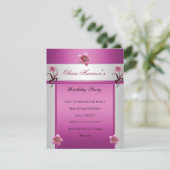 エレガントバースデーパーティーピンクホワイトフローラ 招待状 (スタンド正面)