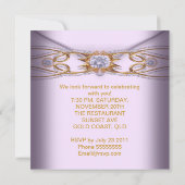エレガントバースデーパーティーピンク薄紫レース金ゴールド 招待状 (裏面)