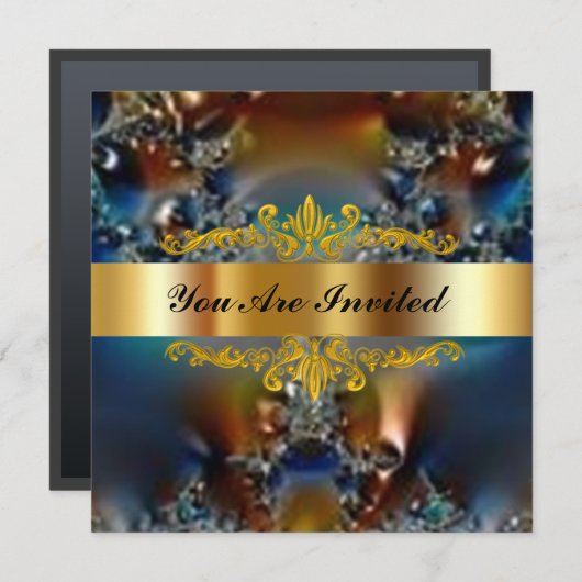 エレガントバースデーパーティーファンタジー金ゴールド 招待状 (正面/裏面)