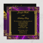 エレガントバースデーパーティーブラックパープル金ゴールド 招待状 (正面/裏面)