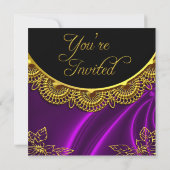 エレガントバースデーパーティーブラックパープル金ゴールド 招待状 (裏面)