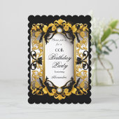 エレガントバースデーパーティーブラックフローラダイヤモンド金ゴールド 招待状