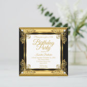 エレガントバースデーパーティーブラック華美金ゴールドダイヤモンド 招待状 (スタンド正面)