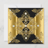 エレガントバースデーパーティーブラック華美金ゴールドダイヤモンド 招待状 (裏面)