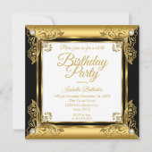 エレガントバースデーパーティーブラック華美金ゴールドダイヤモンド 招待状 (正面)