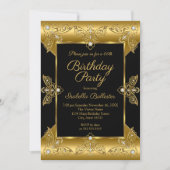 エレガントバースデーパーティーブラック金ゴールドエリートダイヤモンド2 招待状 (正面)