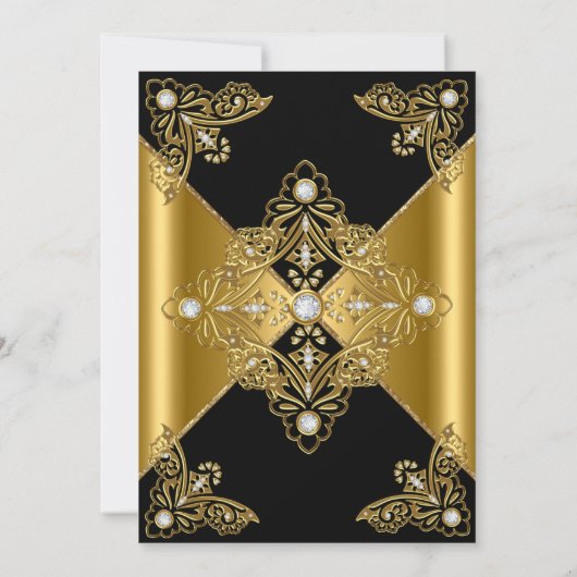 エレガントバースデーパーティーブラック金ゴールドエリートダイヤモンド2 招待状 (裏面)