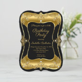 エレガントバースデーパーティーブラック金ゴールドエリートダイヤモンド3 招待状 (スタンド正面)