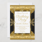 エレガントバースデーパーティーブラック金ゴールドエリートダイヤモンド 招待状 (正面)